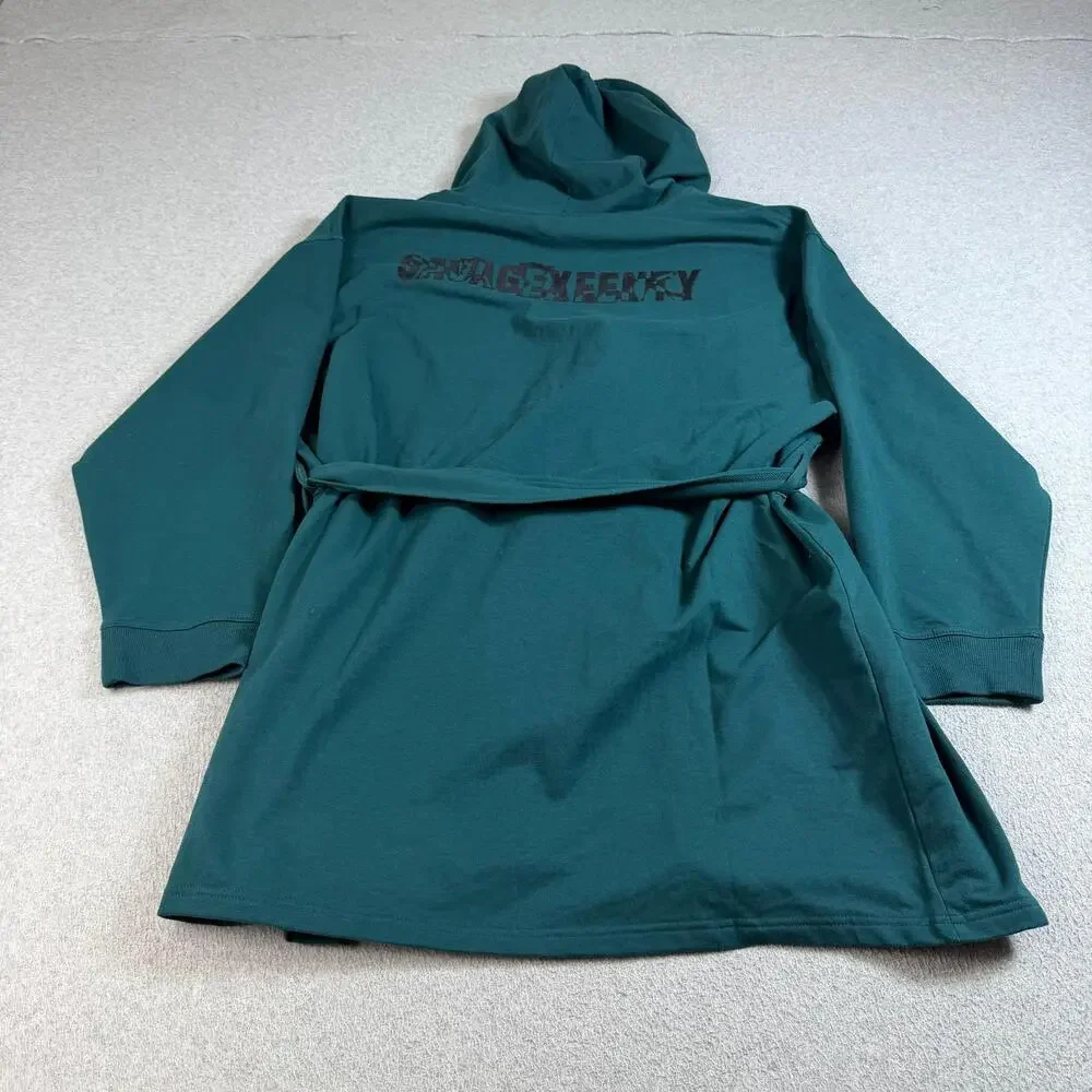 Savage X Fenty Robe Women M/L Green Hooded Kimono Belted Logo Lounge Sleepwear
